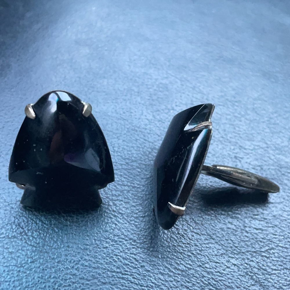 Sterling Silver Cufflinks Golden Sheen Black Obsidian Native American Arrowheads